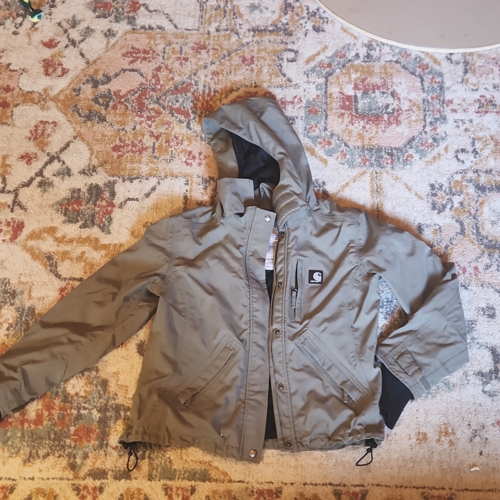 CARHARTT - Women's sage colored coat, removable hood, Size Small